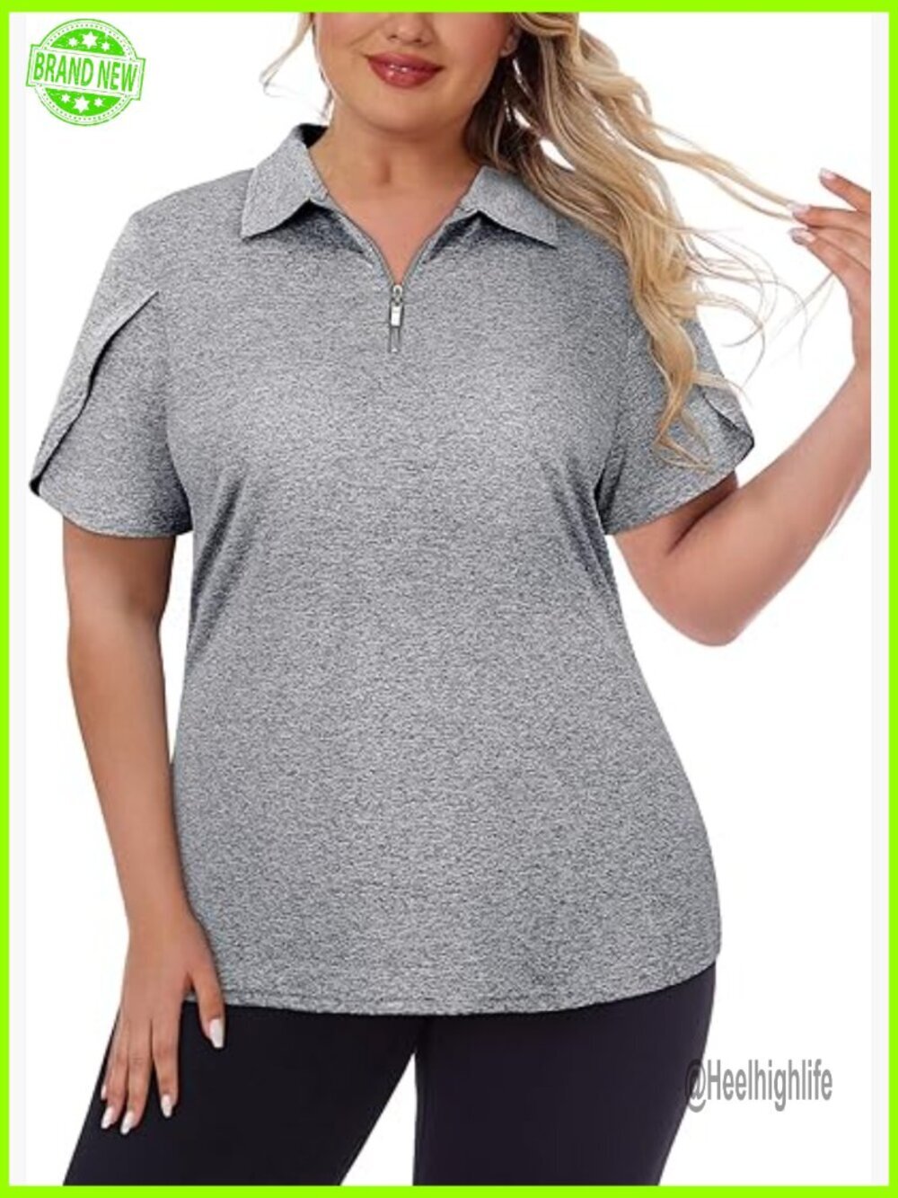 Plus Size Golf Polo Shirt Zip Up Short Sleeve Activewear UPF 50+